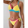 image:imageB2prity Womens Color Block Bikini Set Sexy V Neck Criss Cross Two Piece Swimsuits Tie Side Cheeky Bathing SuitsYellow Pink Blue