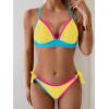 image:imageB2prity Womens Color Block Bikini Set Sexy V Neck Criss Cross Two Piece Swimsuits Tie Side Cheeky Bathing SuitsYellow Pink Blue