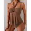image:imageB2prity Womens Mesh Tankini Swimsuits Flowy Two Piece Bathing Suit V Neck Tie Knot Swim Top with High Waisted Bottom Brown