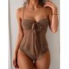 image:imageB2prity Womens Mesh Tankini Swimsuits Flowy Two Piece Bathing Suit V Neck Tie Knot Swim Top with High Waisted Bottom Brown