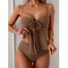 image:imageB2prity Womens Mesh Tankini Swimsuits Flowy Two Piece Bathing Suit V Neck Tie Knot Swim Top with High Waisted Bottom Brown