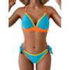 image:imageB2prity Womens Color Block Bikini Set Sexy V Neck Criss Cross Two Piece Swimsuits Tie Side Cheeky Bathing SuitsBlue Orange Yellow
