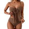 image:imageB2prity Womens Mesh Tankini Swimsuits Flowy Two Piece Bathing Suit V Neck Tie Knot Swim Top with High Waisted Bottom Brown