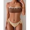 image:imageB2prity Two Piece Bikini Set Swimsuit for Women Adjustable Tie Back Customizable Fit Bathing Suit Double Lined Resort WearBrown Color Block