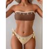 image:imageB2prity Two Piece Bikini Set Swimsuit for Women Adjustable Tie Back Customizable Fit Bathing Suit Double Lined Resort WearBrown Color Block