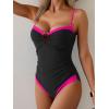 image:imageB2prity Womens One Piece Swimsuit Tummy Control Slimming Bathing Suit Color Block Swimwear Ruched Swim SuitBlack  Hot Pink