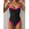 image:imageB2prity Womens One Piece Swimsuit Tummy Control Slimming Bathing Suit Color Block Swimwear Ruched Swim SuitBlack  Hot Pink