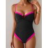 image:imageB2prity Womens One Piece Swimsuit Tummy Control Slimming Bathing Suit Color Block Swimwear Ruched Swim SuitBlack  Hot Pink