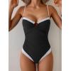 image:imageB2prity Womens One Piece Swimsuit Tummy Control Slimming Bathing Suit Color Block Swimwear Ruched Swim SuitBlack  White