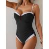 image:imageB2prity Womens One Piece Swimsuit Tummy Control Slimming Bathing Suit Color Block Swimwear Ruched Swim SuitBlack  White