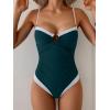 image:imageB2prity Womens One Piece Swimsuit Tummy Control Slimming Bathing Suit Color Block Swimwear Ruched Swim SuitPeacock Green  White