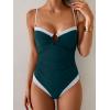 image:imageB2prity Womens One Piece Swimsuit Tummy Control Slimming Bathing Suit Color Block Swimwear Ruched Swim SuitPeacock Green  White