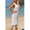 image:imageB2prity Womens Swimsuit Crochet Cover Up Knit Bikini Bathing Suit Swimwear Coverup Sleeveless Tassel Beach DressWhite