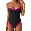 image:imageB2prity Womens One Piece Swimsuit Tummy Control Slimming Bathing Suit Color Block Swimwear Ruched Swim SuitBlack  Hot Pink
