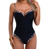 image:imageB2prity Womens One Piece Swimsuit Tummy Control Slimming Bathing Suit Color Block Swimwear Ruched Swim SuitBlack  Leopard Print
