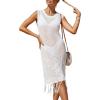 image:imageB2prity Womens Swimsuit Crochet Cover Up Knit Bikini Bathing Suit Swimwear Coverup Sleeveless Tassel Beach DressWhite
