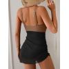 image:imageB2prity Womens Mesh One Piece Swimdress Swimsuit Tummy Control V Neck U Ring Bathing Suit Drawstring Sarong SwimwearBrown  Black
