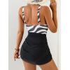 image:imageB2prity Womens Mesh One Piece Swimdress Swimsuit Tummy Control V Neck U Ring Bathing Suit Drawstring Sarong SwimwearPrint  Black