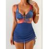 image:imageB2prity Womens Mesh One Piece Swimdress Swimsuit Tummy Control V Neck U Ring Bathing Suit Drawstring Sarong SwimwearPrint  Navy Blue