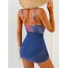 image:imageB2prity Womens Mesh One Piece Swimdress Swimsuit Tummy Control V Neck U Ring Bathing Suit Drawstring Sarong SwimwearPrint  Navy Blue