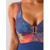 image:imageB2prity Womens Mesh One Piece Swimdress Swimsuit Tummy Control V Neck U Ring Bathing Suit Drawstring Sarong SwimwearPrint  Navy Blue