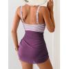 image:imageB2prity Womens Mesh One Piece Swimdress Swimsuit Tummy Control V Neck U Ring Bathing Suit Drawstring Sarong SwimwearStripe lavender