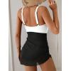 image:imageB2prity Womens Mesh One Piece Swimdress Swimsuit Tummy Control V Neck U Ring Bathing Suit Drawstring Sarong SwimwearWhite black