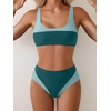 image:imageB2prity Womens Bikini Set Two Piece Swimsuit Color Block Slimming Bathing Suit High Waisted Scoop Neck Swimwear